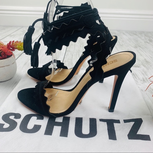 SCHUTZ Shoes - SCHUTZ Lisana Ankle Tie High Heel Scalloped Edges